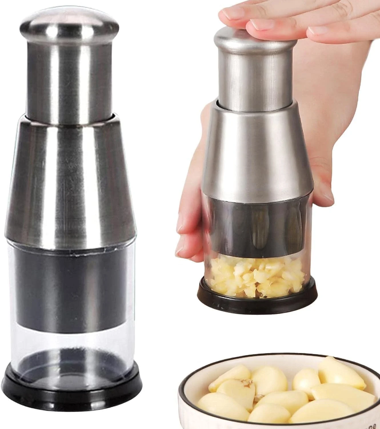 Silver Pressed Garlic Chopper, Multi-functional Manual Garlic Press, Upgraded Stainless Steel 304, Suitable For Mincing Garlic, Slicing Peppers And Onions