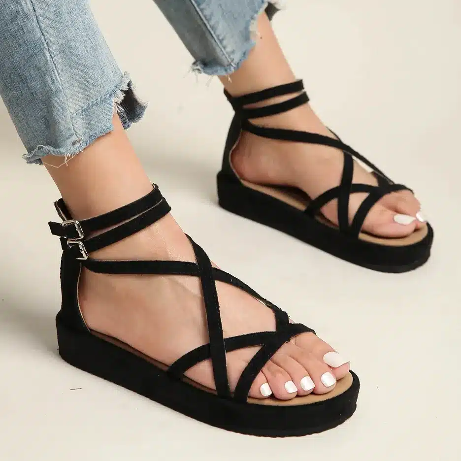 Elegant Cross Strap Flat Platform Sandals