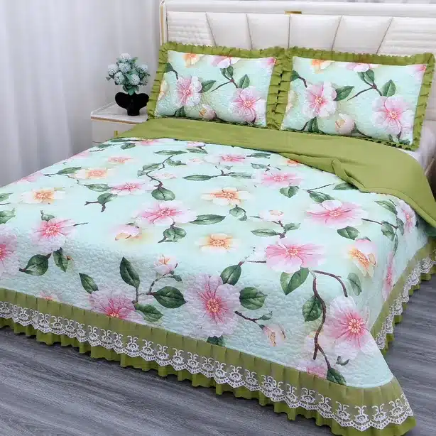 Elegant Floral Quilted Bedspread Set