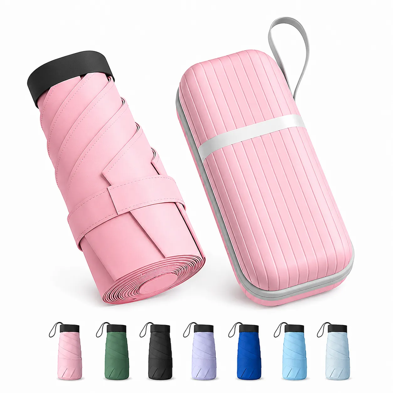 Mini Portable Folding Umbrella with UV Protection & Waterproof Case