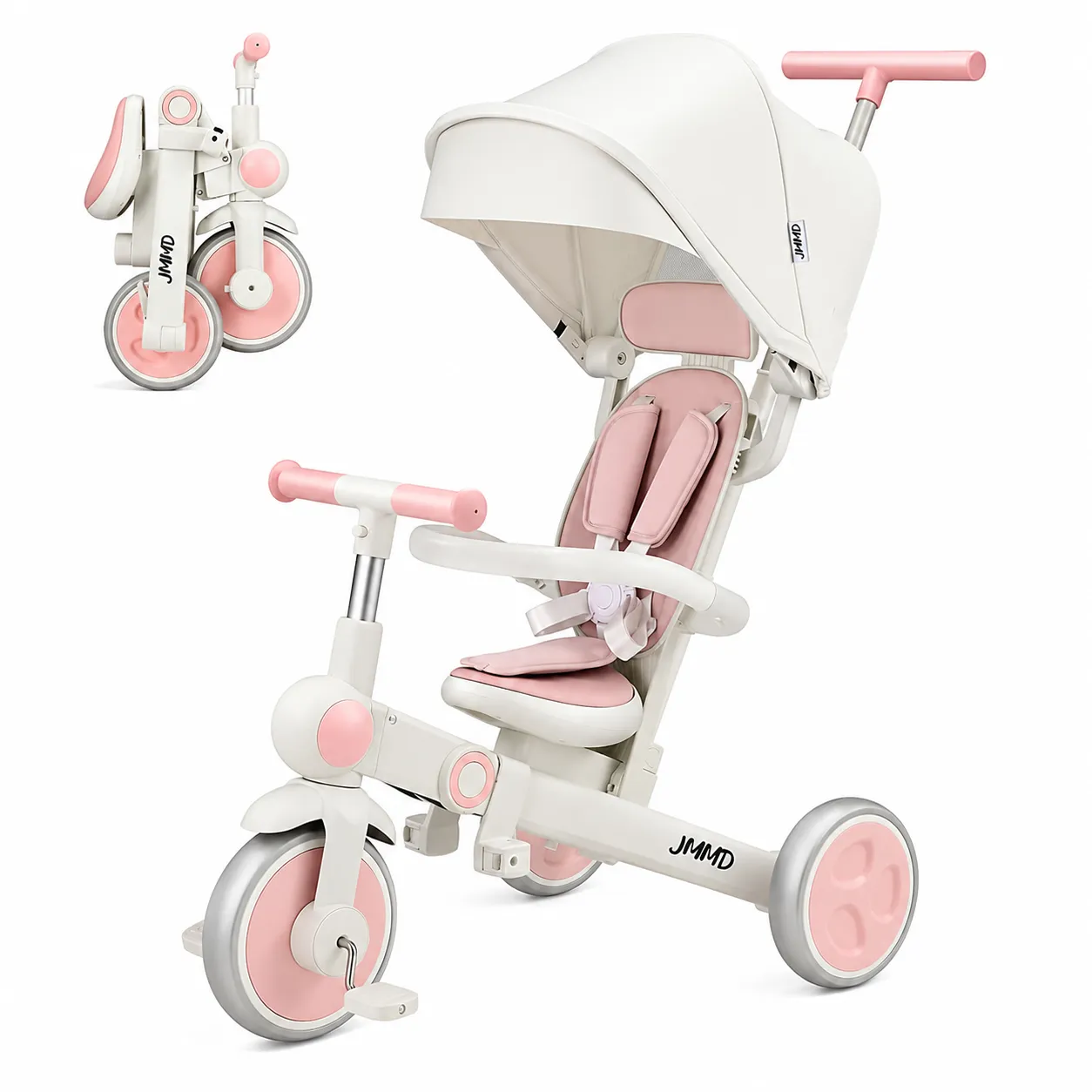 7-in-1 Foldable Kids Tricycle with Push Handle & Canopy