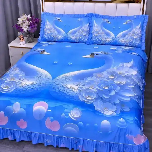 Elegant Swan Print Quilted Bedspread Set