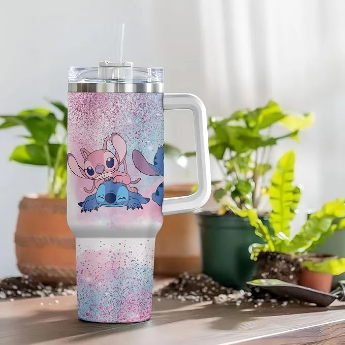 Cute Printed Stainless Steel Insulated Travel Tumbler with Handle and Straw